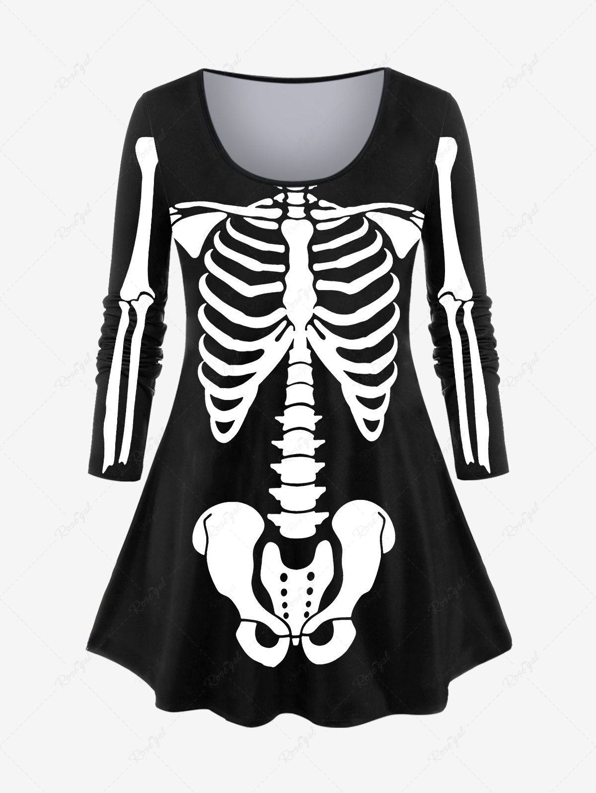 Chic Halloween Costume Long Sleeve Skeleton Print T-shirt  