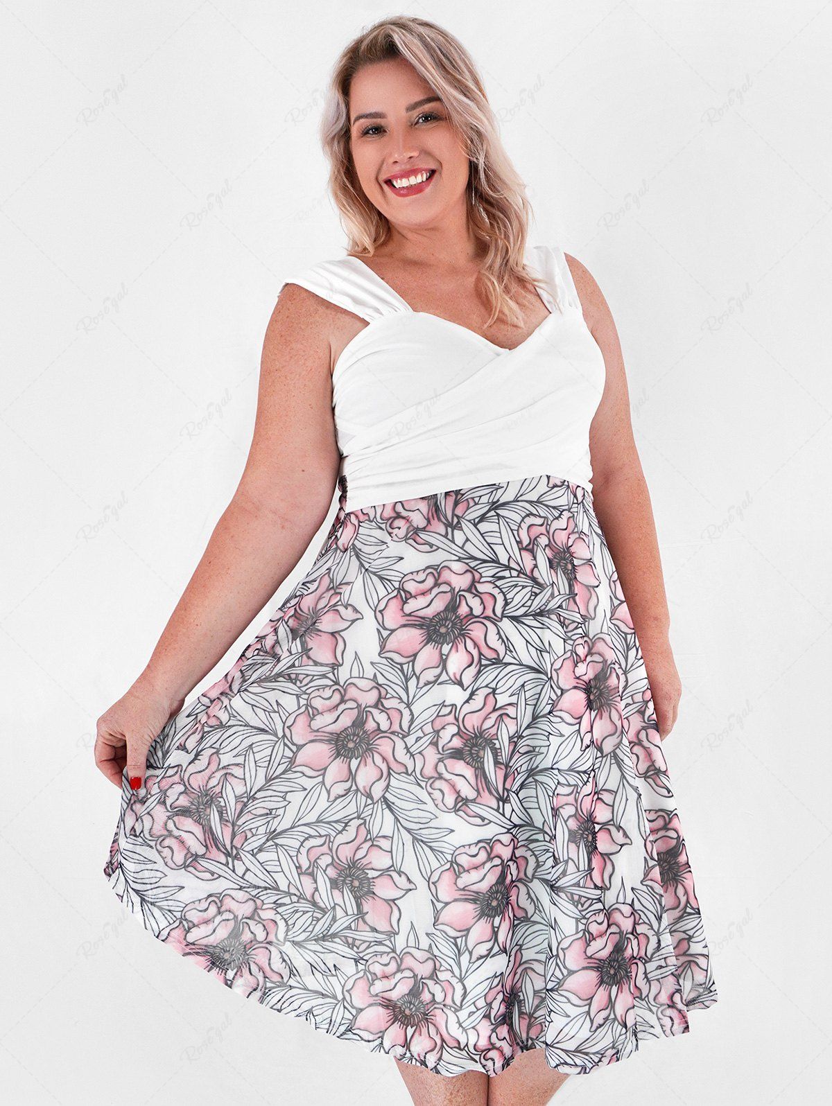 Fashion Plus Size & Curve Floral Print Crossover Midi Dress  