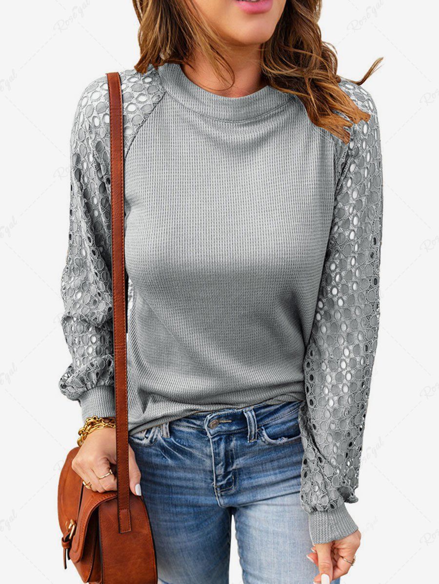 Outfit Plus Size Mock Neck Raglan Sleeve Textured Top  