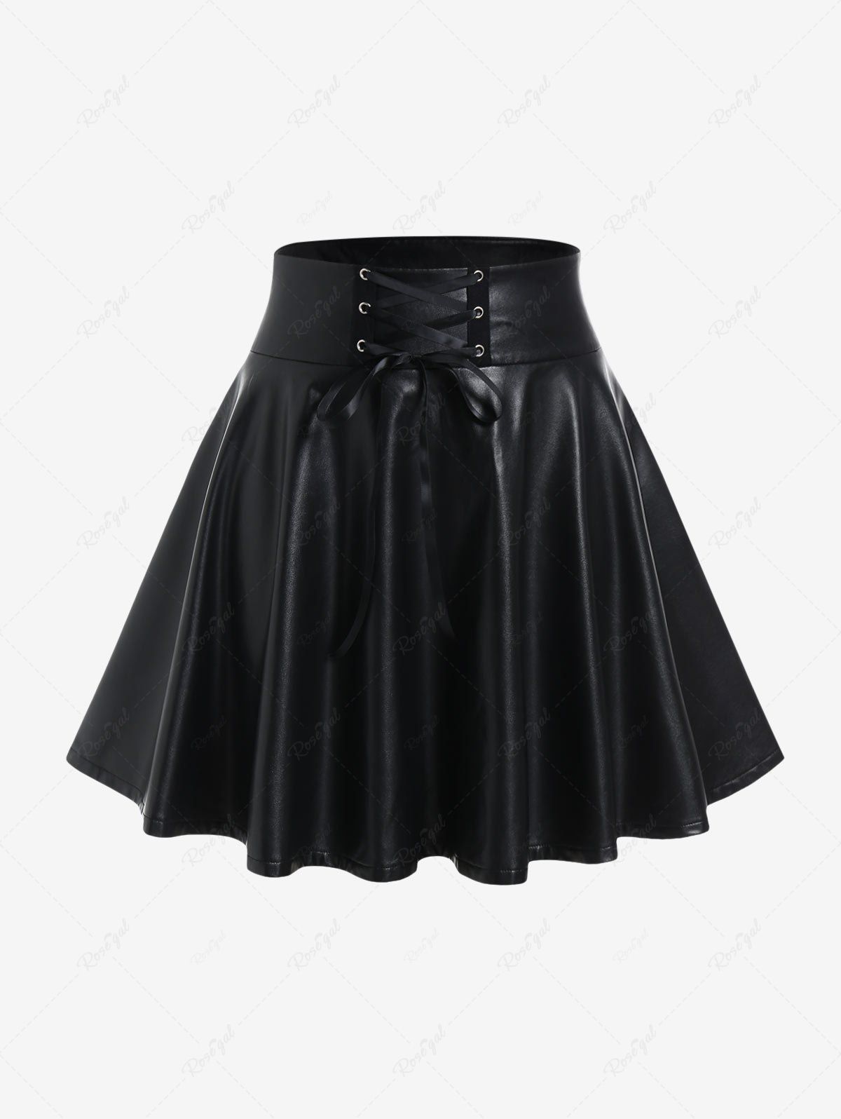 New Gothic Lace-up Faux Leather Skate Skirt  
