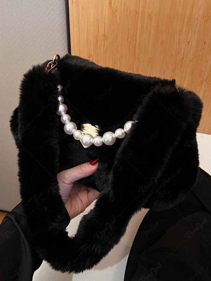 Sac à Bandoulière Décoré de Fausse Perle avec Chaîne en Couleur Unie Noir 