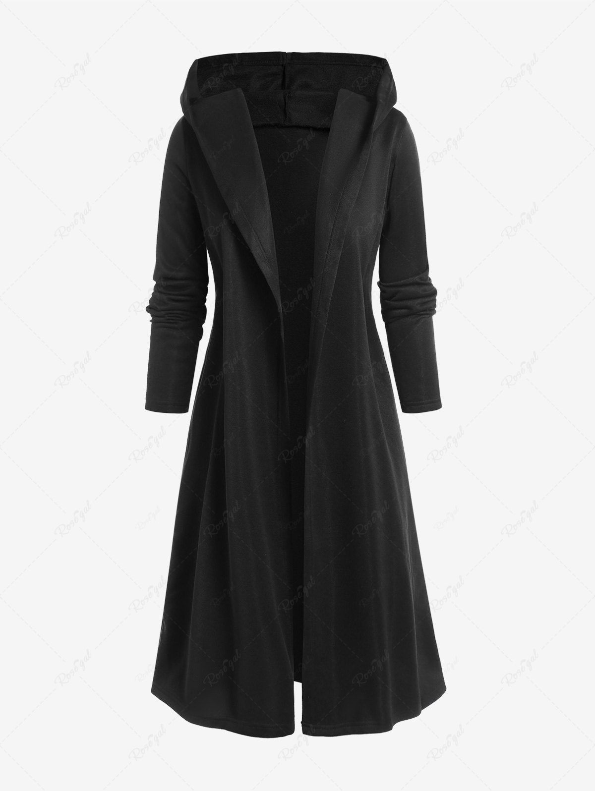 Discount Plus Size Open Front Hooded Longline Coat  