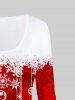T-shirt à Imprimé Flocon de Neige de Noël en Blocs de Couleurs de Grande Taille à Manches Longues - Rouge 4X | US 26-28