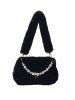 Sac à Bandoulière Décoré de Fausse Perle avec Chaîne en Couleur Unie - Noir 