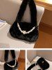 Sac à Bandoulière Décoré de Fausse Perle avec Chaîne en Couleur Unie - Noir 