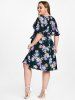 Flutter Sleeve Belted Floral Print Plus Size Bohemian Midi Dress -  