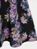 Flutter Sleeve Belted Floral Print Plus Size Bohemian Midi Dress -  
