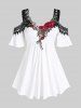 T-shirt Applique Fleur Ourlet en Dentelle à Epaule Dénudée de Grande Taille - Blanc L | US 12