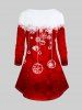 Plus Size Christmas Snowflake Printed Colorblock Long Sleeves Tee -  