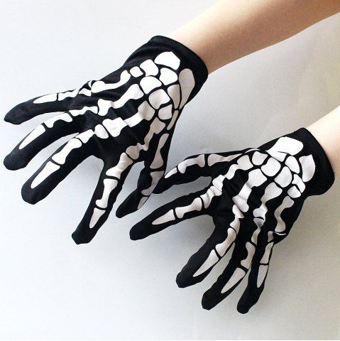Halloween Skeleton Print Gloves