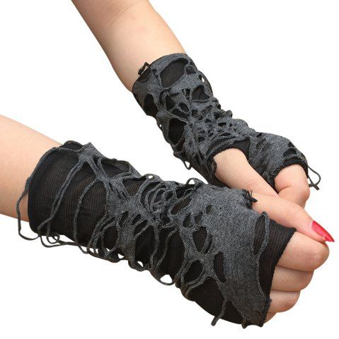Gothic Punk Ripped Half Finger Gloves - BLACK