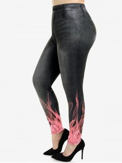 Plus Size 3D Jeans Flame Printed Skinny Jeggings - BLACK - 5X | US 30-32