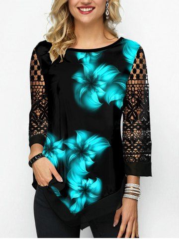Top Asimétrico de Flores en Talla Extra - BLUE - 5XL