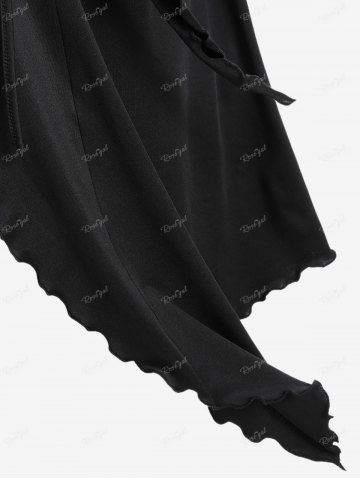 Gothic Lace-up Hooded Two Tone Trim Handkerchief Longline Coat