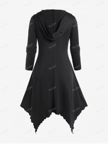 Gothic Lace-up Hooded Two Tone Trim Handkerchief Longline Coat