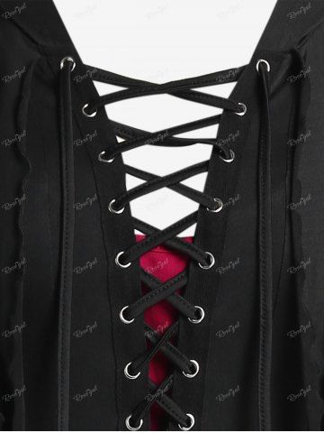 Gothic Lace-up Hooded Two Tone Trim Handkerchief Longline Coat