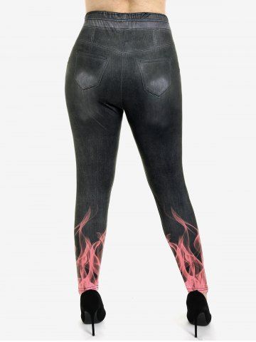 Plus Size 3D Jeans Flame Printed Skinny Jeggings