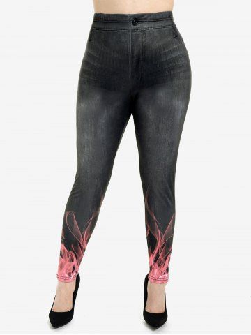 Plus Size 3D Jeans Flame Printed Skinny Jeggings