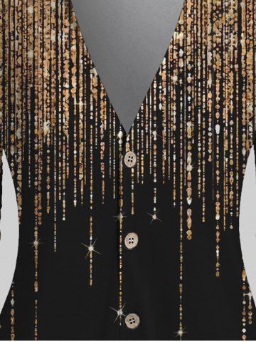 Plus Size 3D Sparkly Print Button Up Shirt