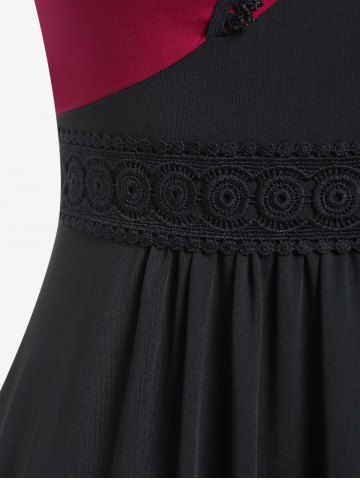 Plus Size Two Tone Backless Lace Panel A Line Strappy Midi Dress