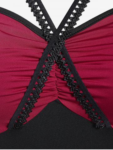 Plus Size Two Tone Backless Lace Panel A Line Strappy Midi Dress