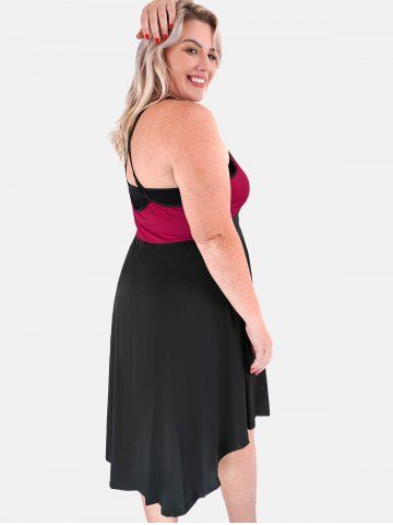 Plus Size Two Tone Backless Lace Panel A Line Strappy Midi Dress