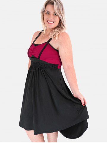 Plus Size Two Tone Backless Lace Panel A Line Strappy Midi Dress