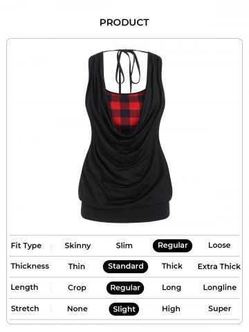 Plus Size Top Plaid Print Cami Top and Solid Color Draped Tied Back Tank Top Set