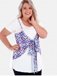 Plus Size Plaid Knotted Twofer Tunic Tee -  