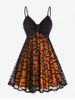 Plus Size Bats Pattern Lace Overlay Knot Halloween Fit and Flare Dress -  