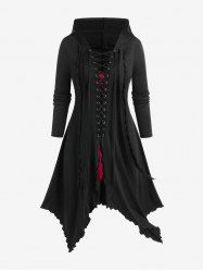 Manteau à Capuche Long Gothique Bicolore à Lacets - Noir 3x | US 22-24