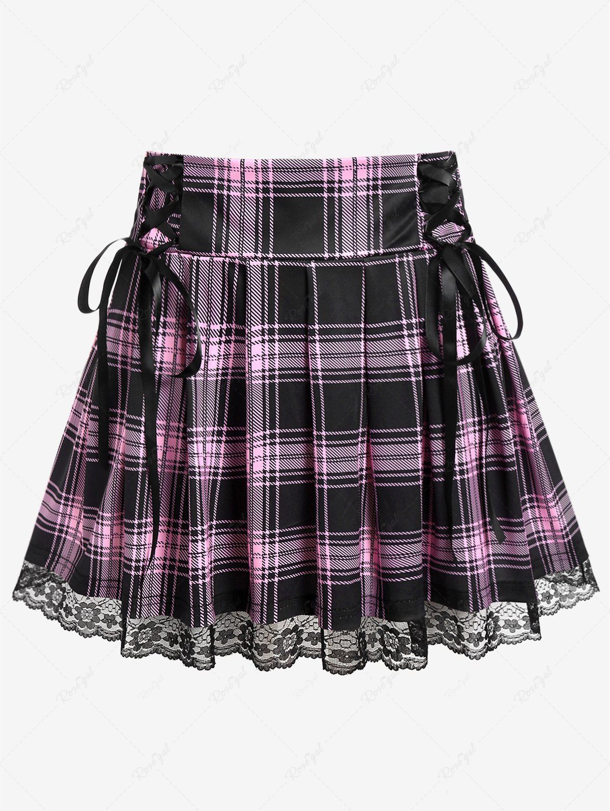 Trendy Plus Size Plaid Lace Up Mini Pleated Skirt  