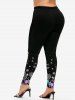 Christmas Snowflake Print Button Up Shirt and Skinny Leggings Plus Size Fall Outfit -  