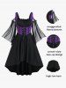 Cold Shoulder Flare Sleeves Lace Up High Low A Line Midi Gothic Dress -  