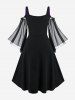 Cold Shoulder Flare Sleeves Lace Up High Low A Line Midi Gothic Dress -  