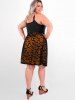Plus Size Bats Pattern Lace Overlay Knot Halloween Fit and Flare Dress -  
