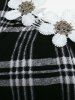 Plus Size Plaid Flower Trim Cold Shoulder T Shirt -  