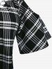 Plus Size Plaid Flower Trim Cold Shoulder T Shirt -  