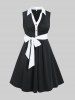 Plus Size Sleeveless Colorblock Belted Knee Length Dress -  