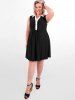 Plus Size Sleeveless Colorblock Belted Knee Length Dress -  