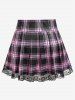 Plus Size Plaid Lace Up Mini Pleated Skirt -  
