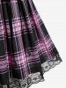 Plus Size Plaid Lace Up Mini Pleated Skirt -  