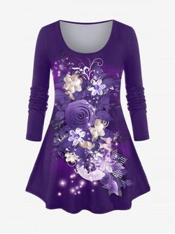 Camiseta Ombre Floral Tamaño Plus - CONCORD - 5X | US 30-32