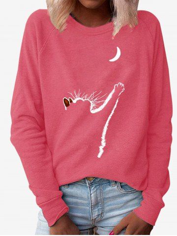 Plus Size Cat Moon Graphic Raglan Sleeve T-shirt - LIGHT PINK - 4XL