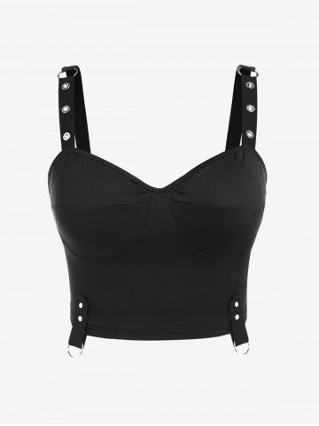 Plus Size Grommet Ring Open Back Crop Top - BLACK - 3X | US 22-24