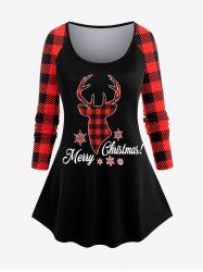 Plus Size Merry Christmas Elk Snowflake Printed Raglan Sleeves Graphic Tee -  
