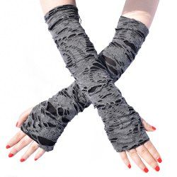 Gothic Punk Ripped Half Finger Elbow Gloves -  