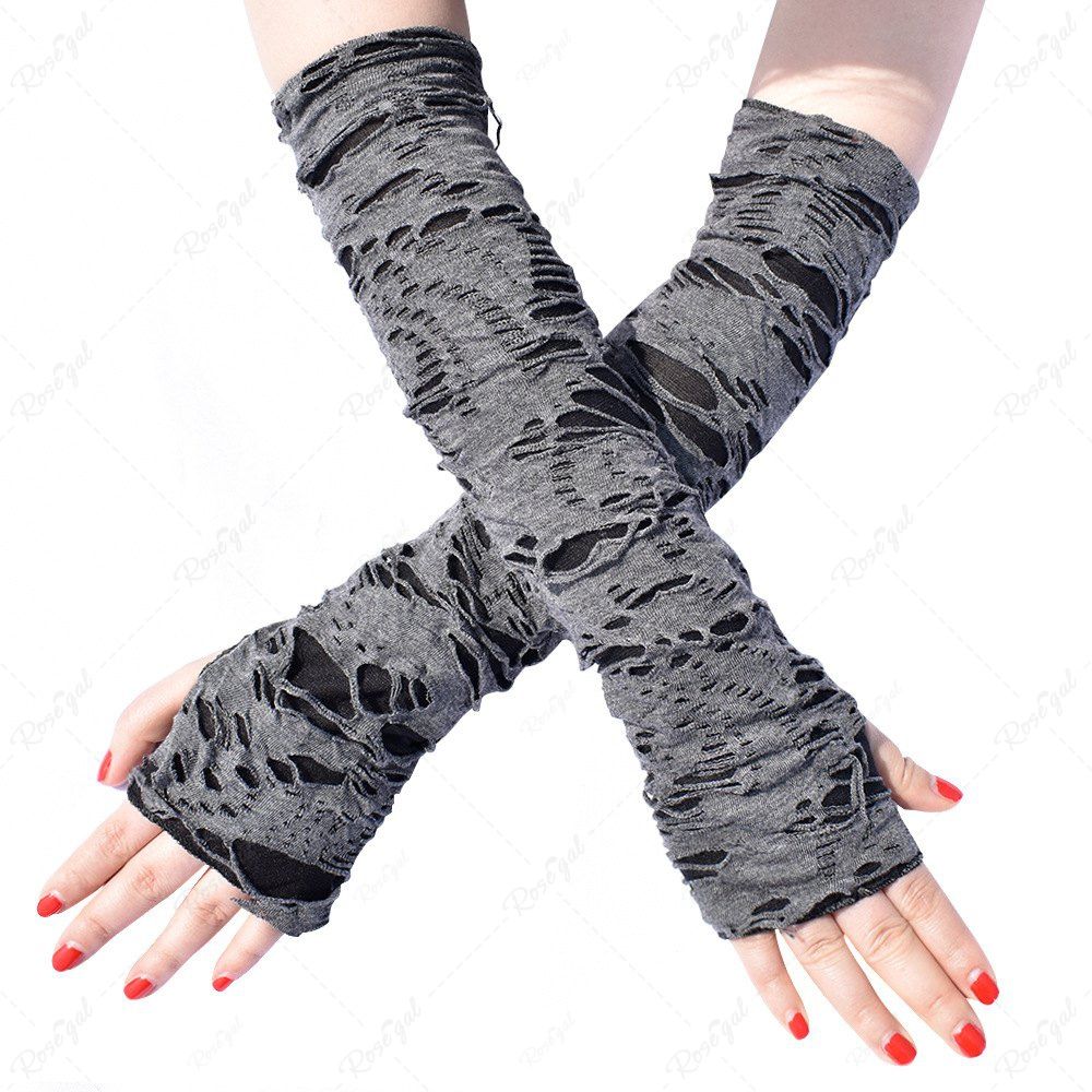 Trendy Gothic Punk Ripped Half Finger Elbow Gloves  