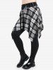 Gothic Hooded Oblique Zipper Asymmetric Coat and Chain Grommet Embellish Checked Skirted Leggings Outfit -  