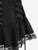 Gothic Lace Up Grommets Crisscross Flounce Tee and Chains Layered Plaid Skirt Outfit -  